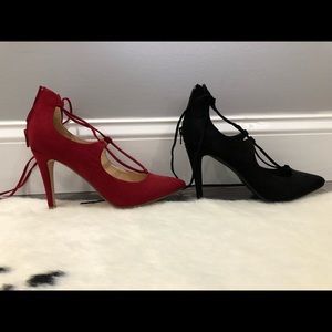 TWO PAIRS; POINTED TOE LACE UP HEEL